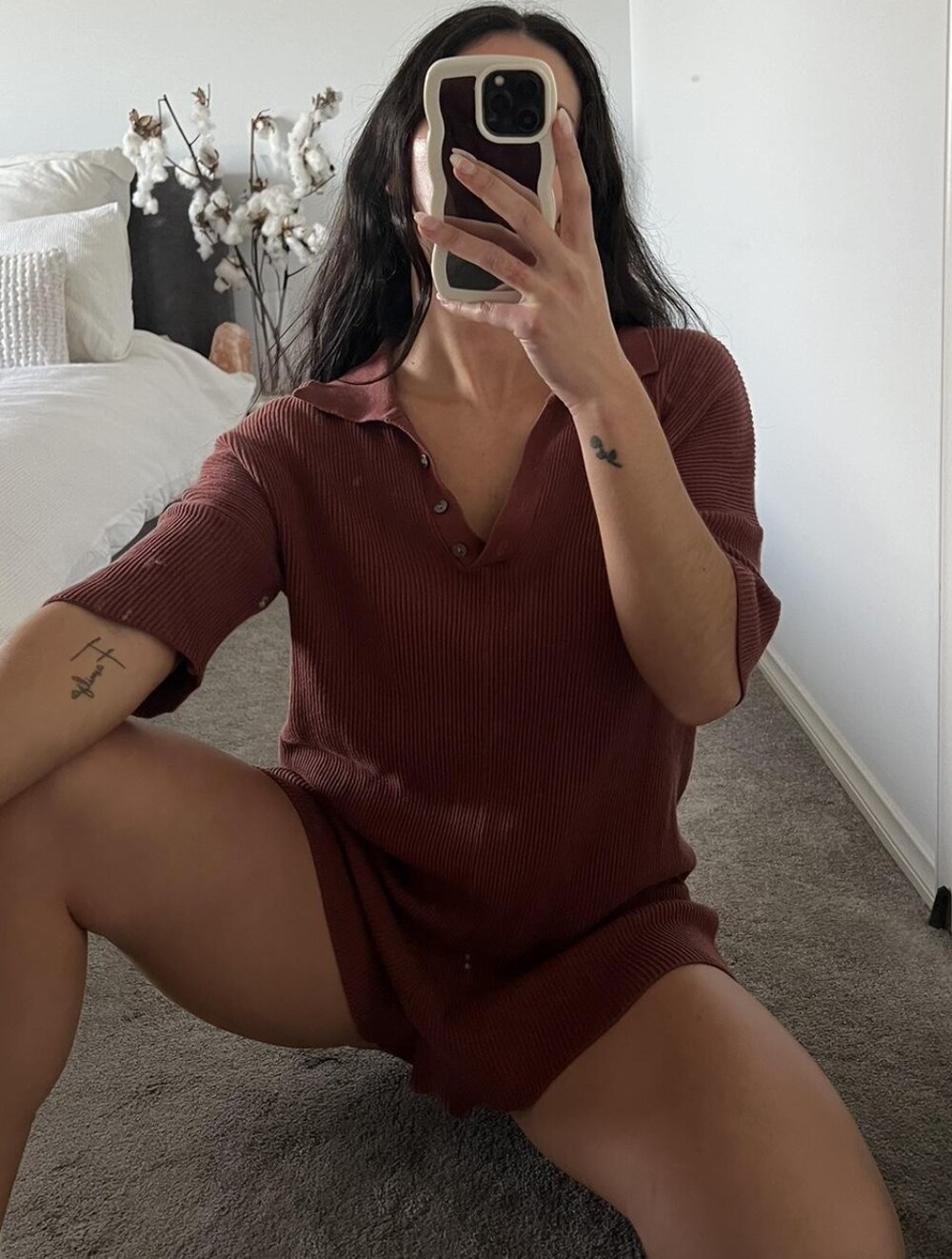 Ribbed Henley Lounge Romper - Rust